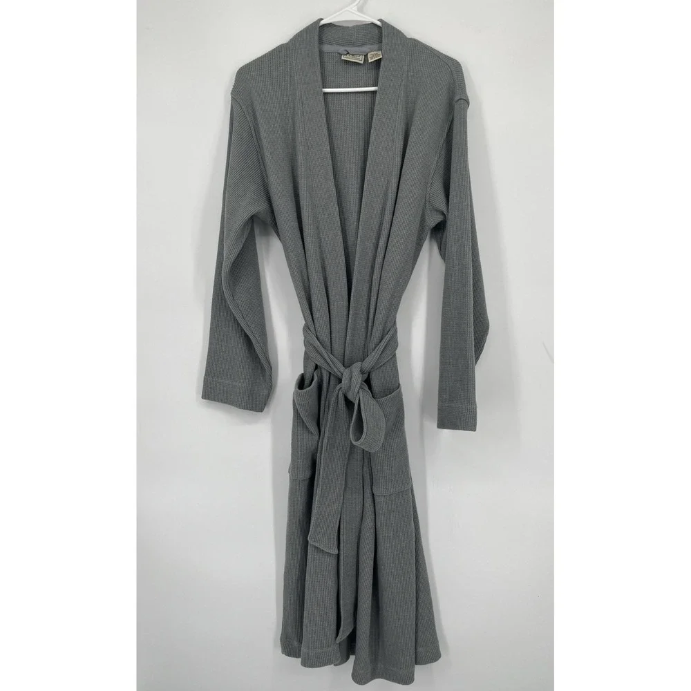 L.L. BEAN Comfort Waffle Robe Cotton Blend Waffle Knit Gray Small
